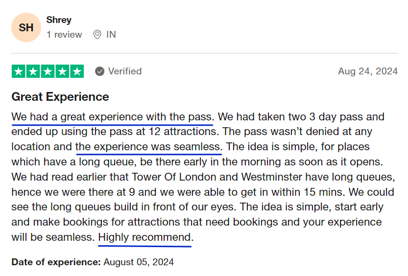 London Explorer Pass customer review trustpilot