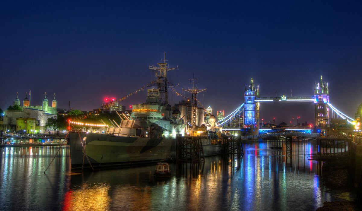 HMS Belfast near Tower Bridge in London