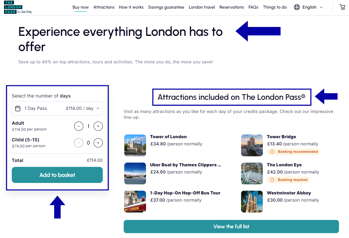 London Pass booking process