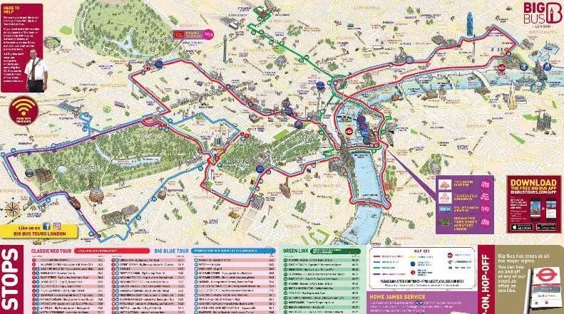 Printable London Map with Tourist Attractions big bus